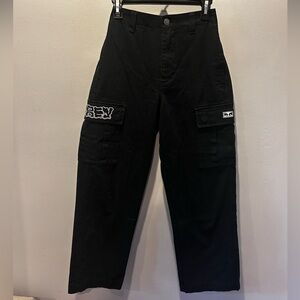 Obey Black Cargo Pants with Logo Flap Pockets s.25